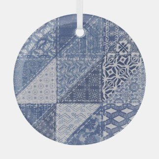 Ornement En Verre Dénim Triangle Patchwork Texture Vintage.