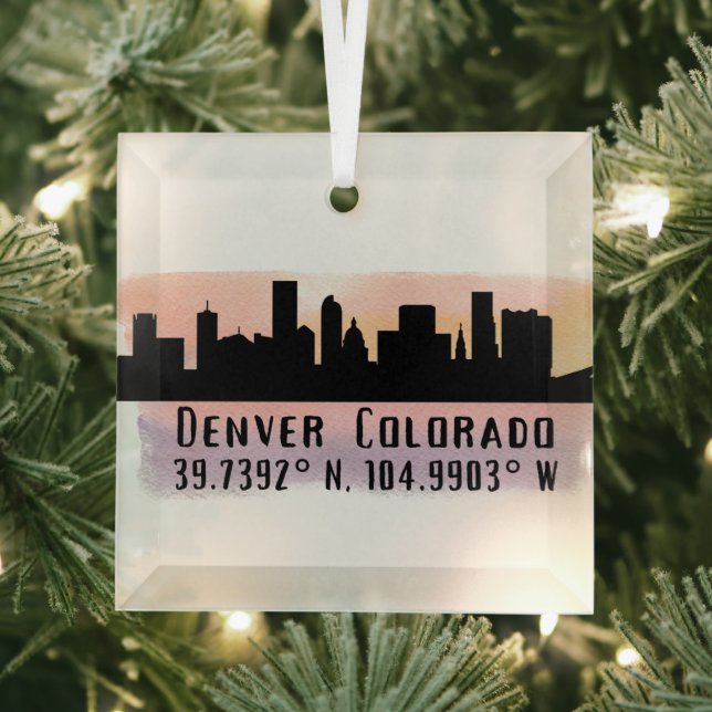 Ornement En Verre Denver CO City Skyline Latitude et Longitude (Insitu)
