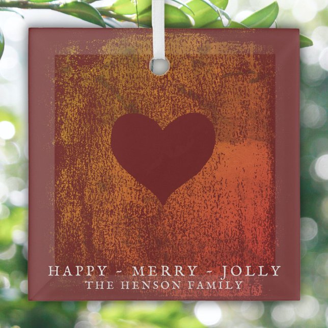 Ornement En Verre Dessin de coeur rouge artistique Noël de famille (Créateur téléchargé)