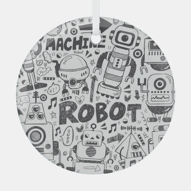 Ornement En Verre Dessin de l'illustrateur de robots à doodles (Recto)