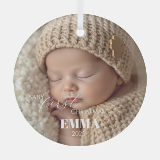 Ornement En Verre Deux Photos Minimaliste Premier Noël de Bébé