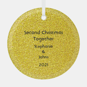 Ornement En Verre Deuxième Noël Ensemble Glitter Golden Yellow