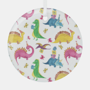 Ornement En Verre Dinosaure party : motif aquarelle.