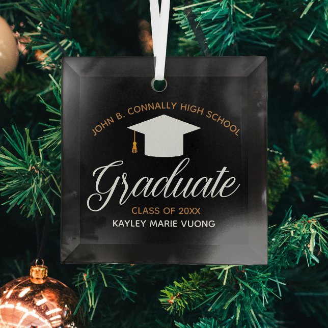 Ornement En Verre Diplôme sur mesure High School Keepsaké Black Gold (Créateur téléchargé)