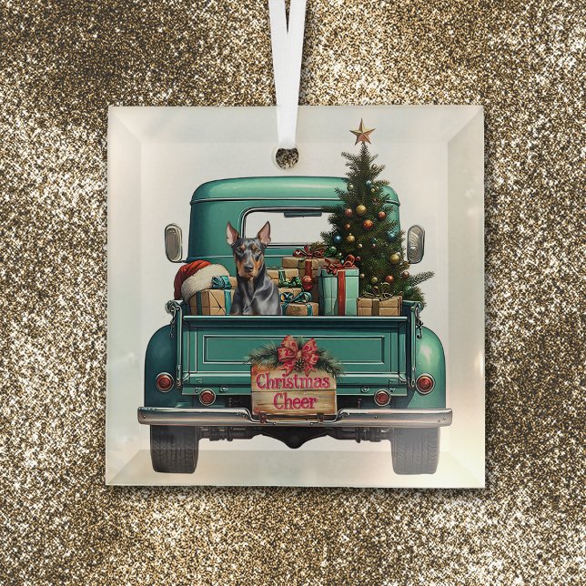 Ornement En Verre Doberman Pincher Chien Retro Camion Noël (Créateur téléchargé)