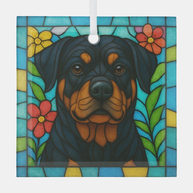 Ornement En Verre Dog Rottweiler "Verre tendu" (Recto)