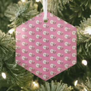Ornement En Verre Donuts de Noël Saupoudrer Boulangerie rose