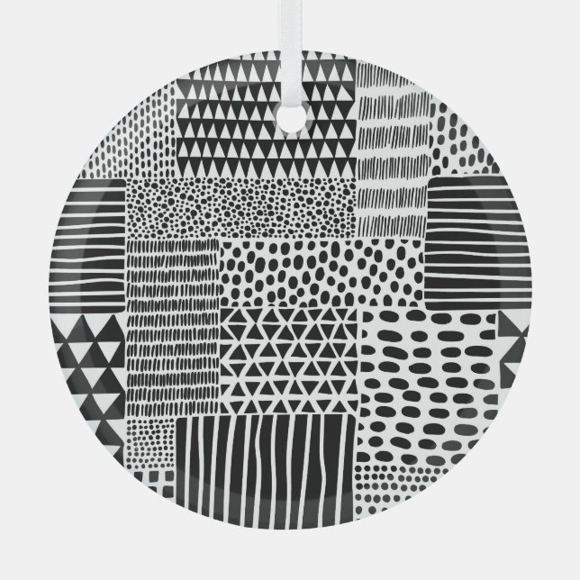 Ornement En Verre Doodle noir blanc : Ethnic Seamless (Recto)