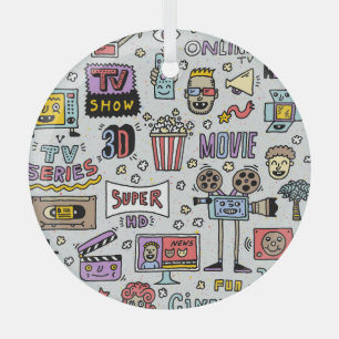 Ornement En Verre Doodles de série TV : Drôle ensemble Vintage.