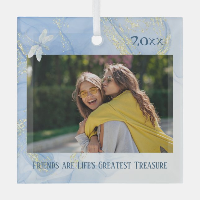 Ornement En Verre Dragonfly Blue Gold moderne mais élégant (Recto)