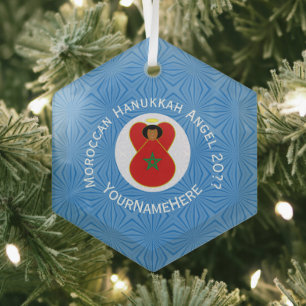 Ornement En Verre Drapeau d'ange de Hanukkah marocain personnalisé