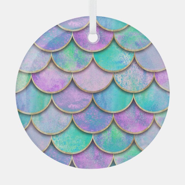 Ornement En Verre Échelles de sirène : motif d'onde aquarelle. (Recto)