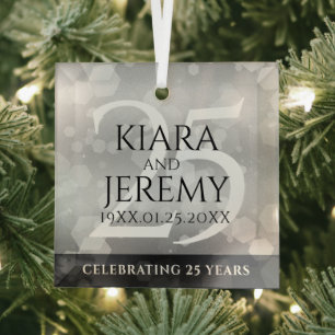 Ornement En Verre Élégant 25e anniversaire de Mariage d'argent