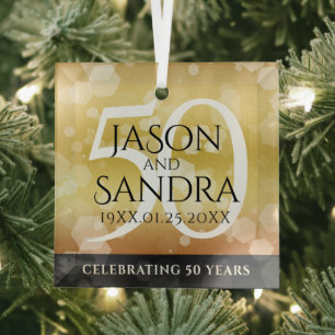 Ornement En Verre Élégant 50e anniversaire de Mariage d'or