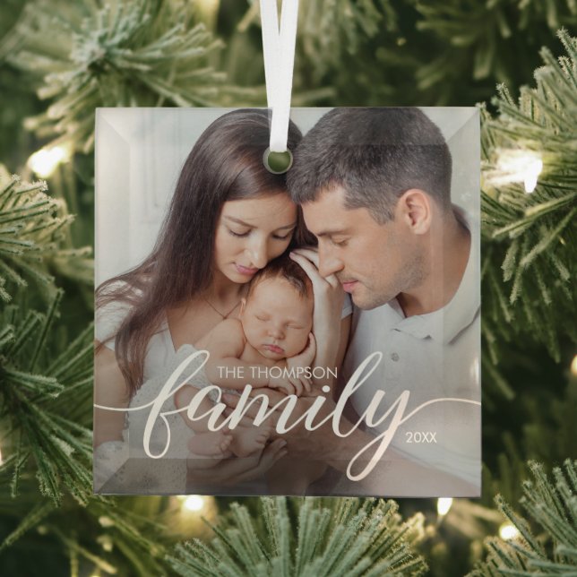 Ornement En Verre Élégant minimal Simple Amour de famille Noël Photo (Insitu)