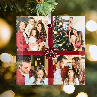 Ornement En Verre Elegant Personalized Four Photo Collage Gift Trend