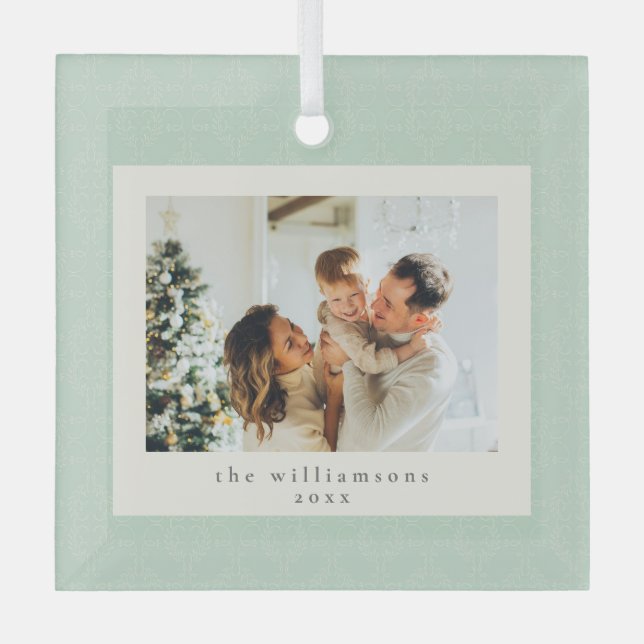 Ornement En Verre Elegant Sage Green Family Photo Keepsake Christmas (Recto)