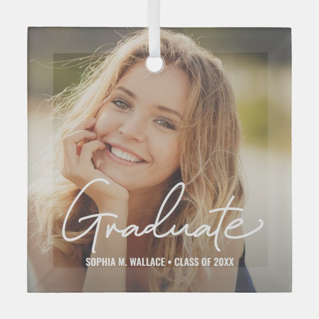 Ornement En Verre Élégant Script Gradué Photo personnalisée (Recto)