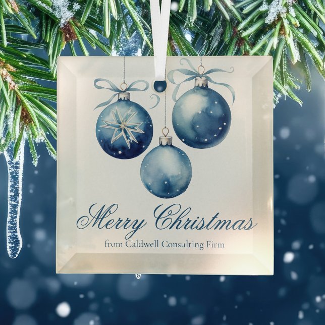 Ornement En Verre Elégante Blue Merry Christmas Custom Company (Créateur téléchargé)