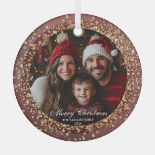 Ornement En Verre Elégante Parties scintillant Rouge or Noël Famille