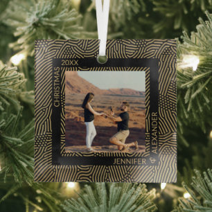 Ornement En Verre Élégante photo moderne de couple de Noël