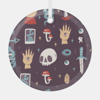 Ornement En Verre Éléments magiques : crâne, tarot sans soudure