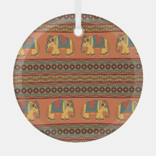 Ornement En Verre Eléphants Indiens, Orange Traditionnel Sans Seamle