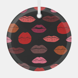 Ornement En Verre Empreinte de lèvres, baisers rose rouge.