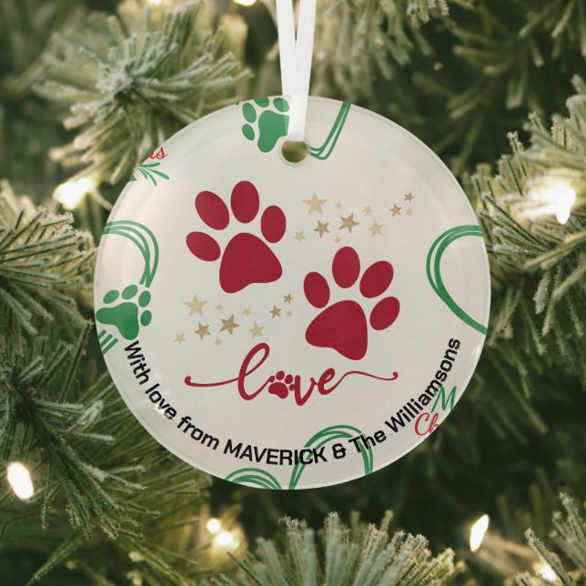 Ornement En Verre Empreintes de pattes de Noël CHIEN Personnalisé (Insitu)