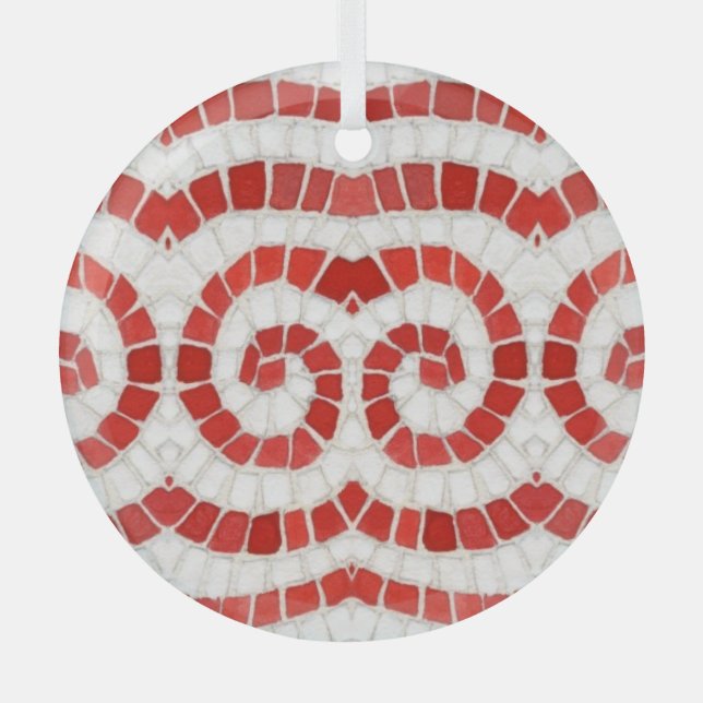 ORNEMENT EN VERRE EN MOSAÏQUE IONIQUE ROUGE EN FOR (Recto)