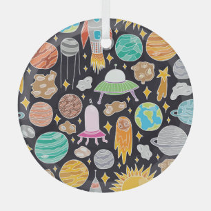 Ornement En Verre Espace Doodle : Cosmos Vintages Dessinés À La Main