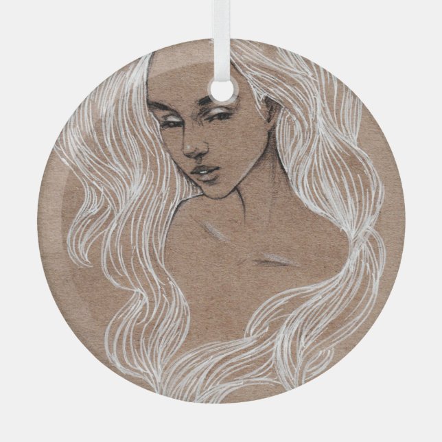 Ornement En Verre Esquisse de portrait : Illustration de jeune fille (Recto)