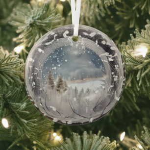 Ornement En Verre Ethéal 3D Look Hiver Scène Verre Ornement