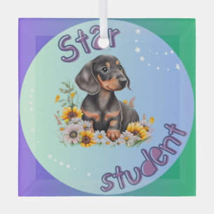 Ornement En Verre Étudiant Dachshund Star