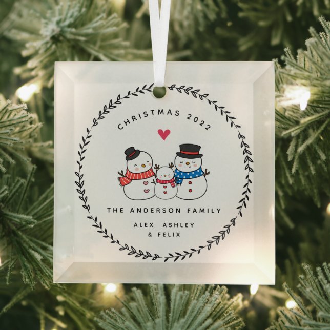 Ornement En Verre Famille des trois neigeurs de Noël (Insitu)