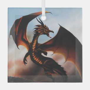 Ornement En Verre Fantaisie de dragon ambre ardent