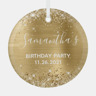 Ornement En Verre Fête d'anniversaire en feuille d'or scintillante