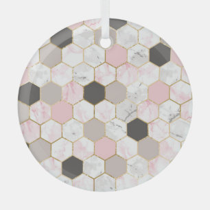 Ornement En Verre Feuille d'or géométrique, motif hexagone en marbre