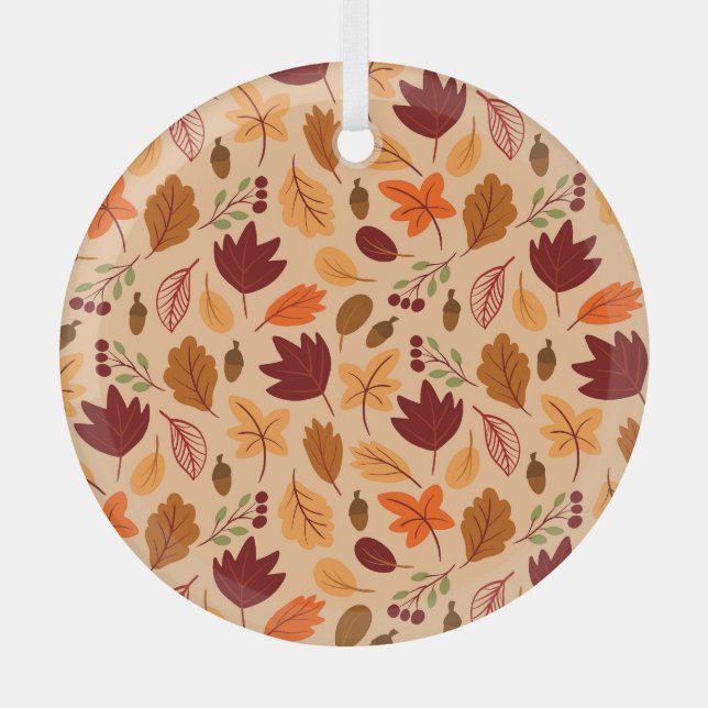 Ornement En Verre Feuilles d'automne, motif simple et enfantin. (Recto)