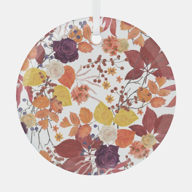 Ornement En Verre Feuilles et Roses de l'automne (Recto)