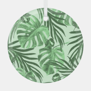 Ornement En Verre Feuilles tropicaux et fleurs, motif aquarelle.