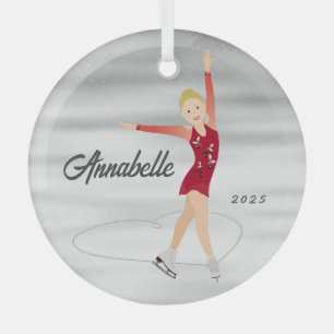 Ornement En Verre Figure Skater Blonde en rouge