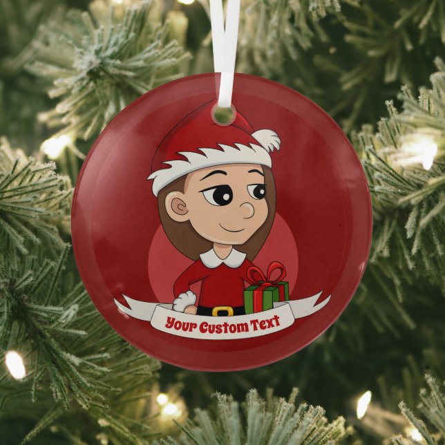 Ornement En Verre Fille de Noël avec cheveux longs bruns (Insitu)