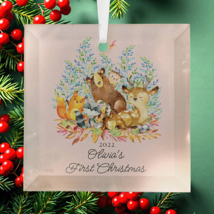 Ornement En Verre Filles de bois 1er Noël du bébé