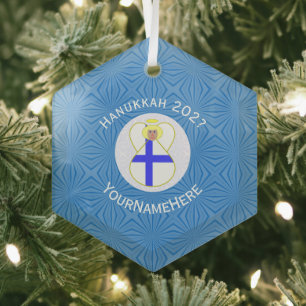 Ornement En Verre Finnish Flag Hanukkah Angel Name Year Hexagon