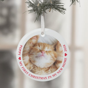 Ornement En Verre First Christmas New Home Kitten Cat Photo