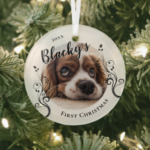 Ornement En Verre First Puppy Christmas Folig Nom du chien Photo