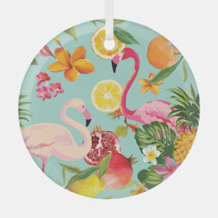 Ornement En Verre Flamant rose des fruits tropicaux Motif Vintage