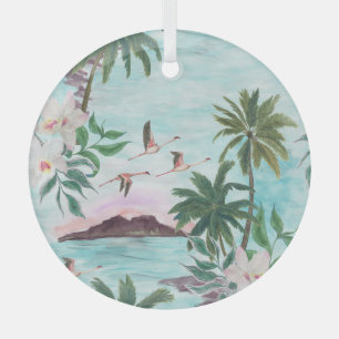 Ornement En Verre Flamant rose Hawaiian Motif aquarelle