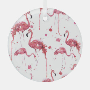 Ornement En Verre Flamant rose motif aquarelle, design dynamique.